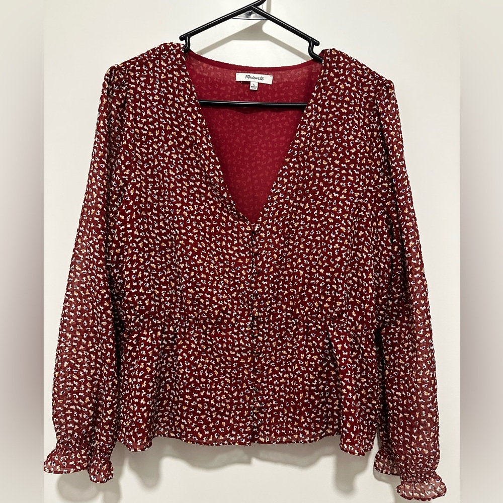 Madewell Deep Red Patterned Blouse - image 1